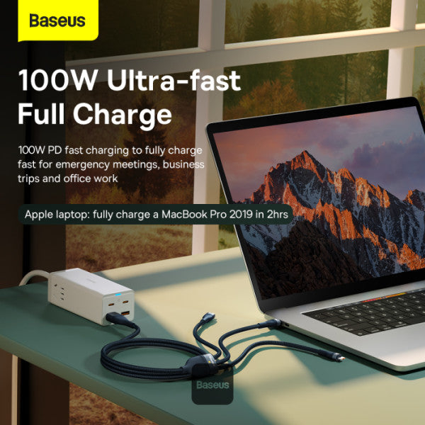 Baseus Flash Series II 100W Fast Charging Multi Cable 3 in 2 Cable | Type-C + USB-A To Type C + Lightning + Micro USB 12M - Dark Blue