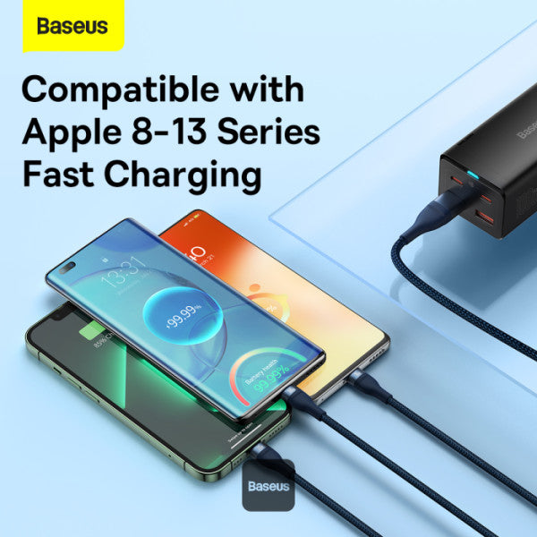 Baseus Flash Series II 100W Fast Charging Multi Cable 3 in 2 Cable | Type-C + USB-A To Type C + Lightning + Micro USB 12M - Dark Blue