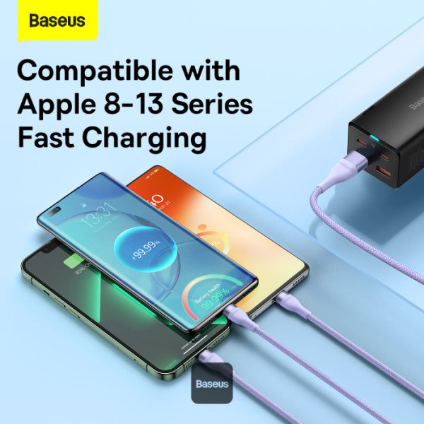 Baseus Flash Series II 100W Fast Charging Multi Cable 3 in 2 Cable | Type-C + USB-A To Type C + Lightning + Micro USB 12M - Purple