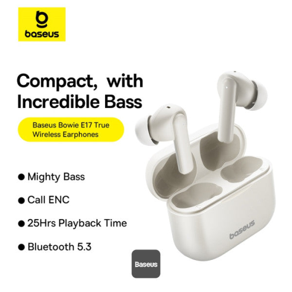 Baseus Bowie E17 True Wireless Bluetooth Earphones With Dual Mic ENC & Punchy Bass - Stellar White