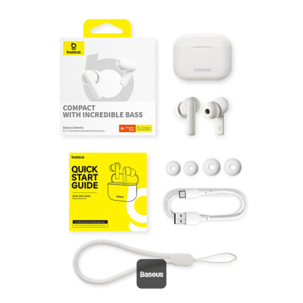 Baseus Bowie E17 True Wireless Bluetooth Earphones With Dual Mic ENC & Punchy Bass - Stellar White