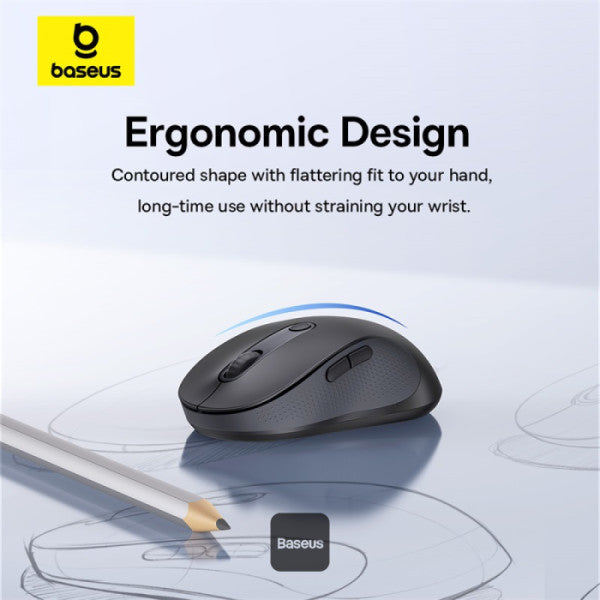 Baseus F02 Ergonomic Dual-Mode Wireless Mouse | Bluetooth 52 and 24Ghz Connectivity Silent Buttons 5 DPI Modes - Black