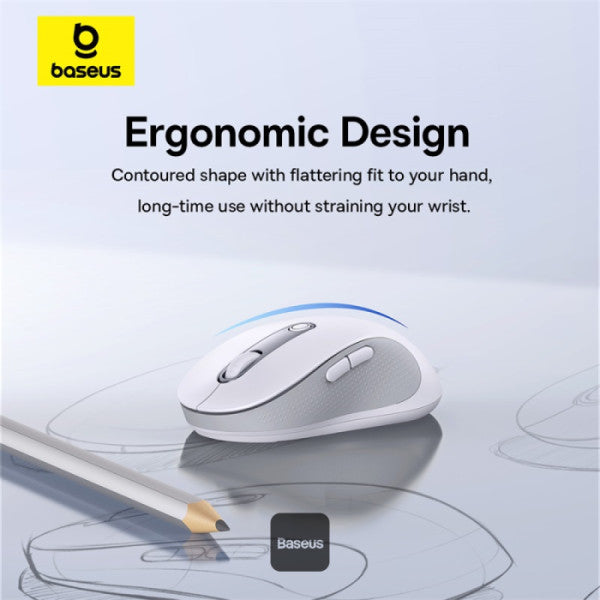 Baseus F02 Ergonomic Dual-Mode Wireless Mouse | Bluetooth 52 and 24Ghz Connectivity Silent Buttons 5 DPI Modes - White