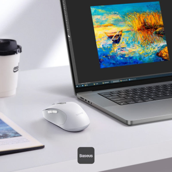 Baseus F02 Ergonomic Dual-Mode Wireless Mouse | Bluetooth 52 and 24Ghz Connectivity Silent Buttons 5 DPI Modes - White