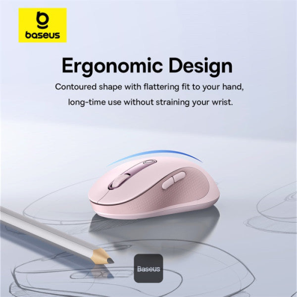 Baseus F02 Ergonomic Dual-Mode Wireless Mouse | Bluetooth 52 and 24Ghz Connectivity Silent Buttons 5 DPI Modes - Pink