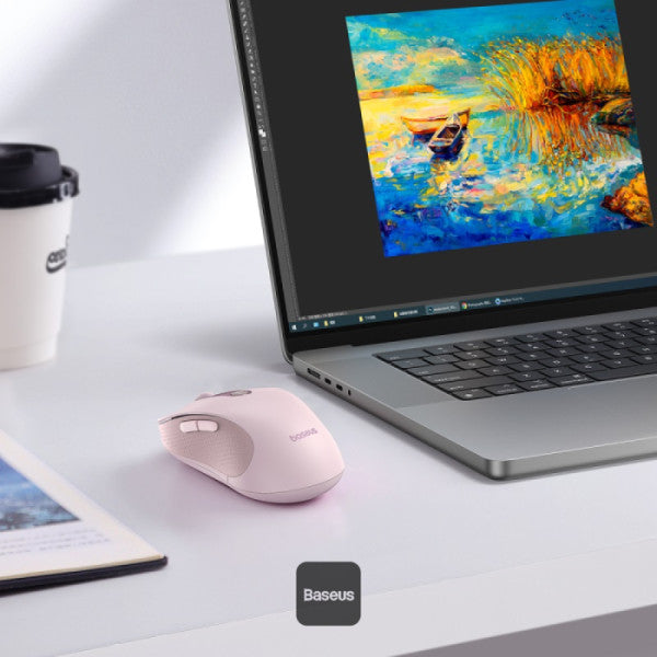 Baseus F02 Ergonomic Dual-Mode Wireless Mouse | Bluetooth 52 and 24Ghz Connectivity Silent Buttons 5 DPI Modes - Pink