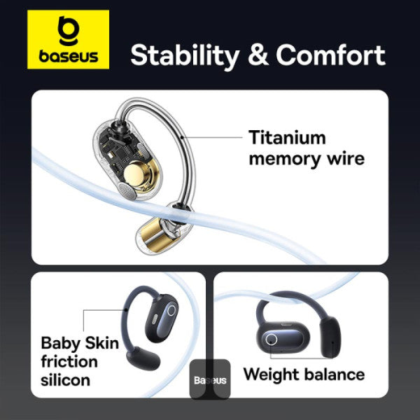 Baseus Eli Sport 1 Open-Ear Wireless Earbuds With IPX4 Waterproof TWS ENC Mics & Detachable Neckband - Cosmic Black