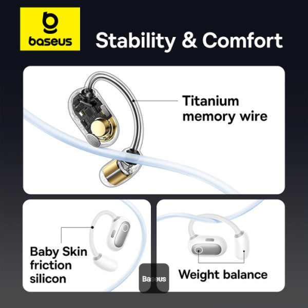 Baseus Eli Sport 1 Open-Ear Wireless Earbuds With IPX4 Waterproof TWS ENC Mics & Detachable Neckband - Stellar White