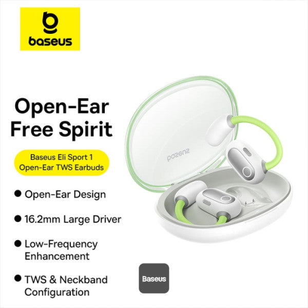 Baseus Eli Sport 1 Open-Ear Wireless Earbuds With IPX4 Waterproof TWS ENC Mics & Detachable Neckband - Aurora Green