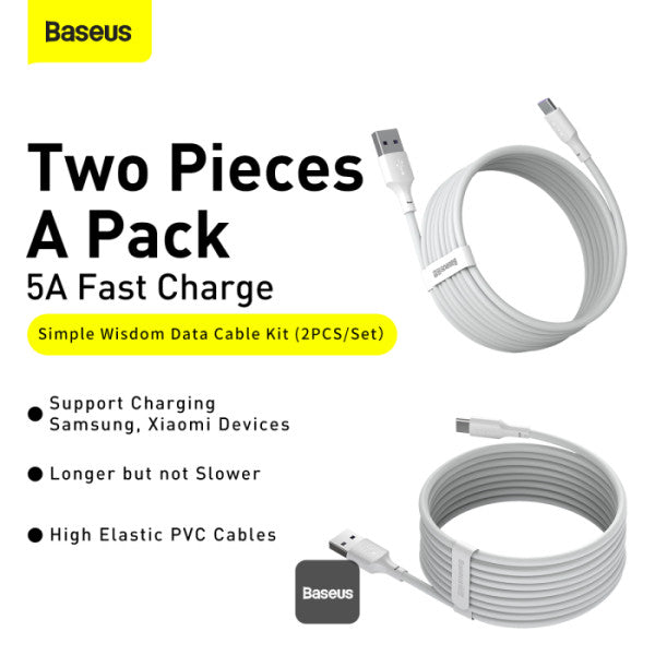 Baseus Simple Wisdom Data Cable Kit USB to Type-C 5A 2Pack 15M - White