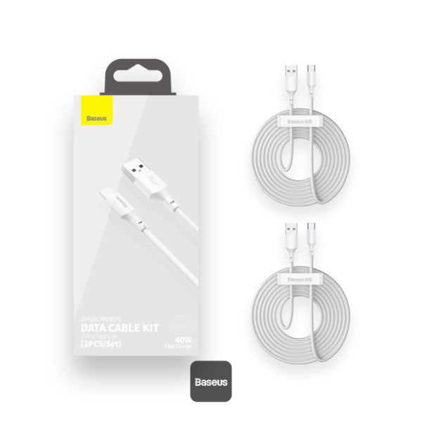Baseus Simple Wisdom Data Cable Kit USB to Type-C 5A 2Pack 15M - White