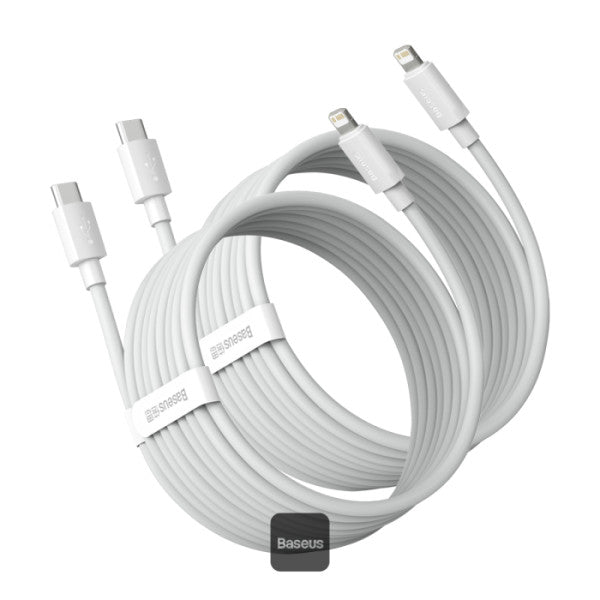 Baseus Type C Cable For iPhone 13 12 Pro Max 20W PD Fast Charge Type C to Lightning Cable For iPhone 8 Xr Charger Data Cable 15M White Pack of 2