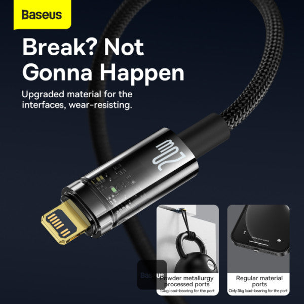 Baseus Explorer Series Auto Power Off Type-C to Lightning Cable - 20W PD Fast Charging Cable and 480Mbps Data Transfer 1M - Black