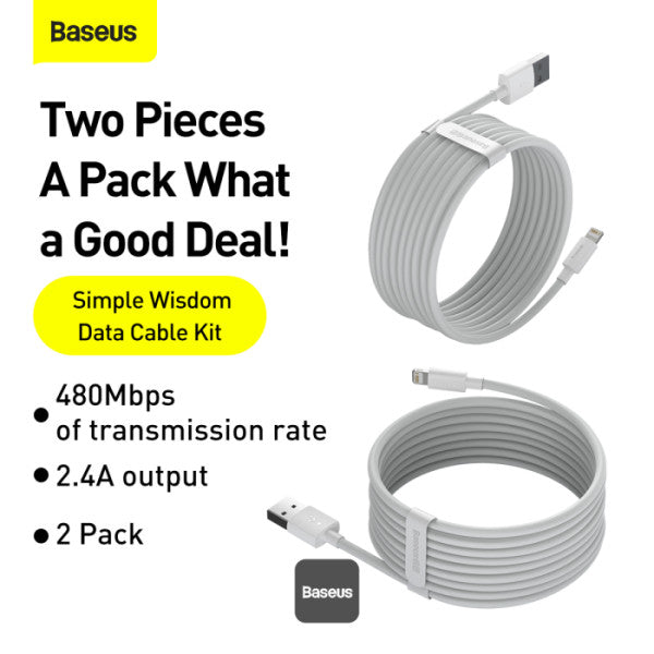 Baseus Simple Wisdom Data Cable Kit USB to Lightning 24A 2Pack 15M - White