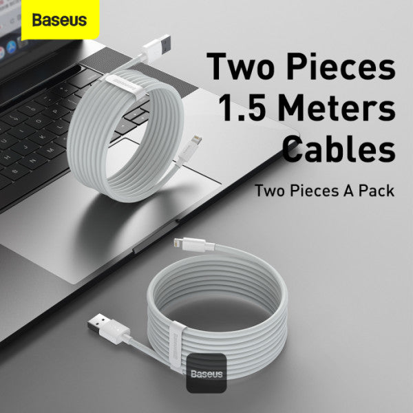 Baseus Simple Wisdom Data Cable Kit USB to Lightning 24A 2Pack 15M - White