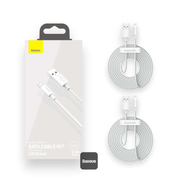 Baseus Simple Wisdom Data Cable Kit USB to Lightning 24A 2Pack 15M - White