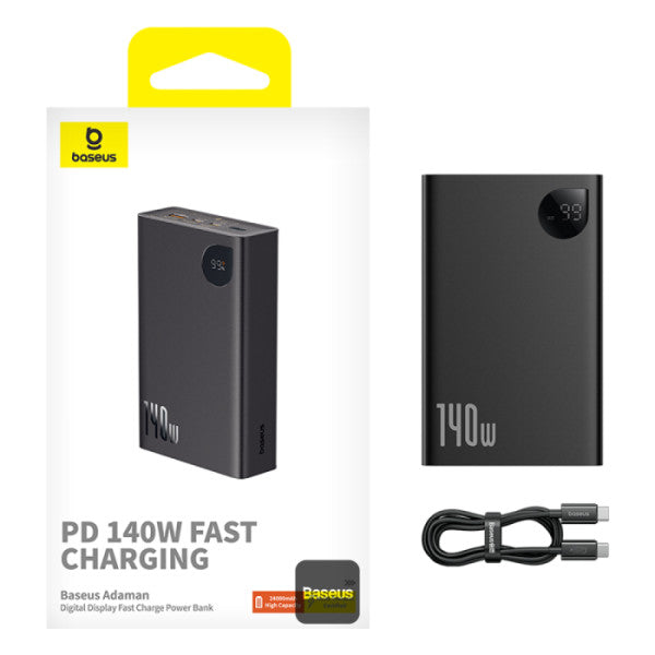 Baseus Laptop Power Bank 24000mAh with 140W Super Fast Charge | 2 USB-C ports and 1 USB-A Adaman Series - Black