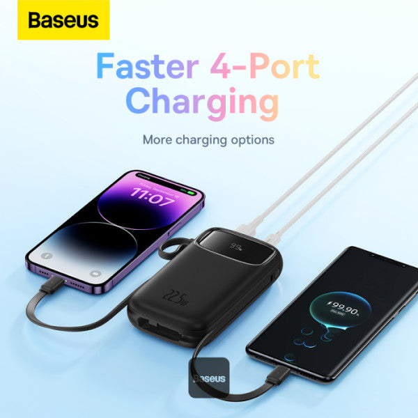 Baseus QPow2 20000mAh Digital Display Fast Charge Power Bank 225W With Built-in Dual-Cable Lightning And Type-C - Black