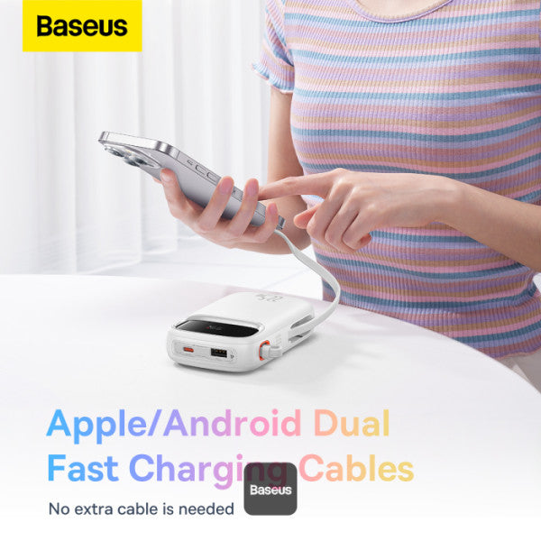 Baseus QPow2 20000mAh Digital Display Fast Charge Power Bank 225W With Built-in Dual-Cable Lightning And Type-C - White