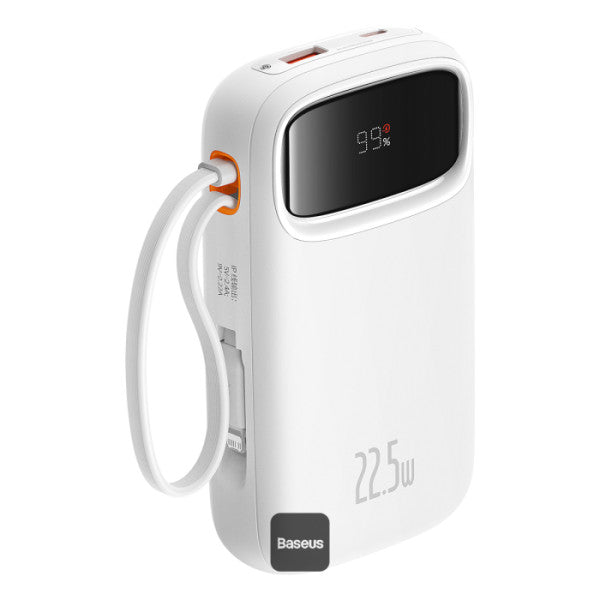 Baseus QPow2 10000mAh Digital Display Fast Charge Power Bank 225W With Built-in Dual-Cable Lightning And Type-C - White