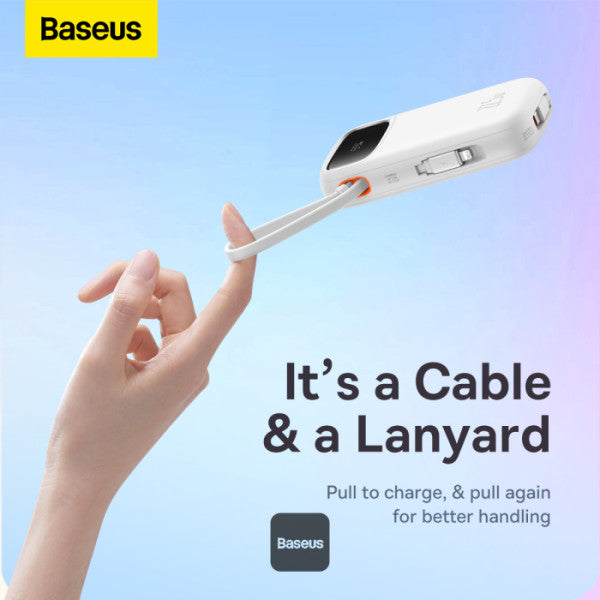 Baseus QPow2 10000mAh Digital Display Fast Charge Power Bank 225W With Built-in Dual-Cable Lightning And Type-C - White