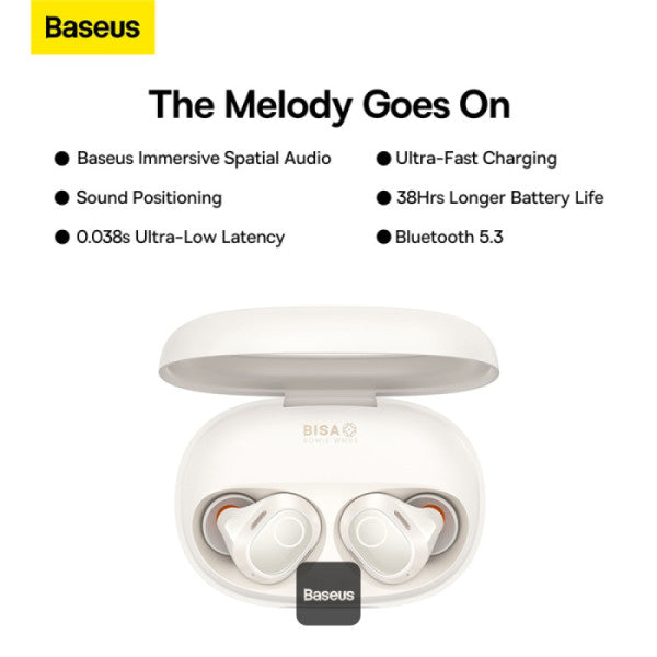 Baseus Bowie WM03 True Wireless Earphones - 38H Playtime Bluetooth 53 Ultra-Low Latency Fast Charging Case Immersive Audio - White