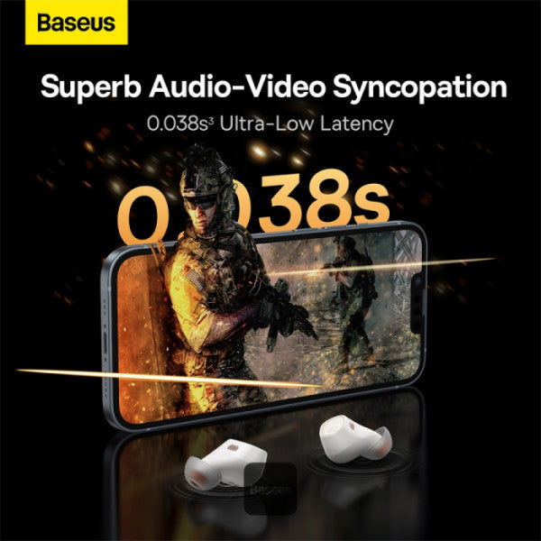 Baseus Bowie WM03 True Wireless Earphones - 38H Playtime Bluetooth 53 Ultra-Low Latency Fast Charging Case Immersive Audio - White