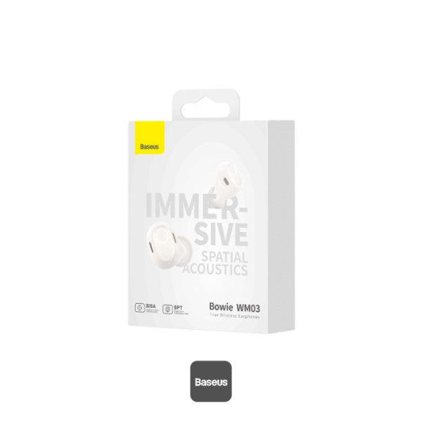 Baseus Bowie WM03 True Wireless Earphones - 38H Playtime Bluetooth 53 Ultra-Low Latency Fast Charging Case Immersive Audio - White