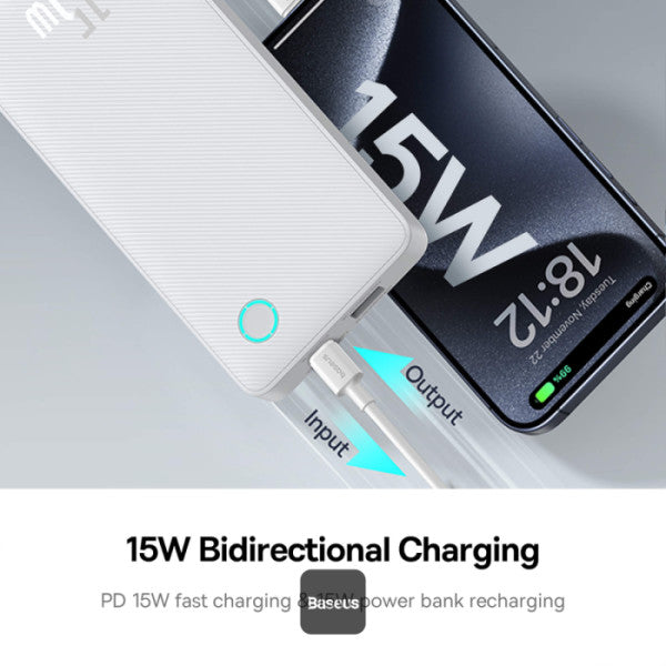 Baseus Airpow Lite 10000mAh Fast Charge Power Bank 15W With Type-C and USB-A Port - White