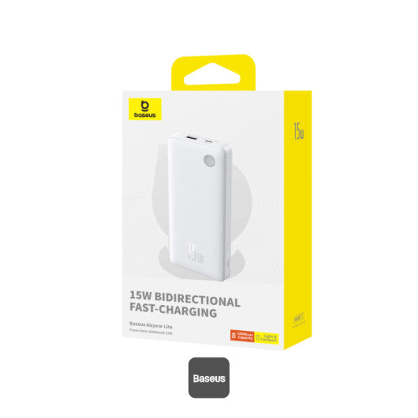 Baseus Airpow Lite 10000mAh Fast Charge Power Bank 15W With Type-C and USB-A Port - White