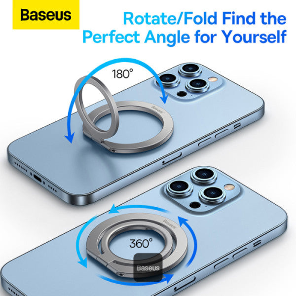 Baseus Halo Series Foldable Metal Ring Stand | 360° Rotation Magnetic Ring Holder & Stand for All Phones - Silver