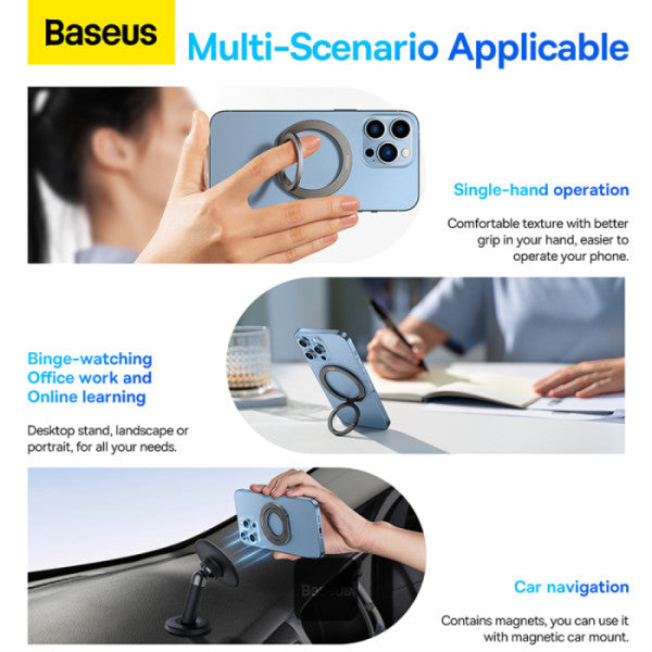 Baseus Halo Series Foldable Metal Ring Stand | 360° Rotation Magnetic Ring Holder & Stand for All Phones - Grey