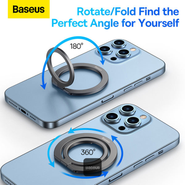 Baseus Halo Series Foldable Metal Ring Stand | 360° Rotation Magnetic Ring Holder & Stand for All Phones - Grey