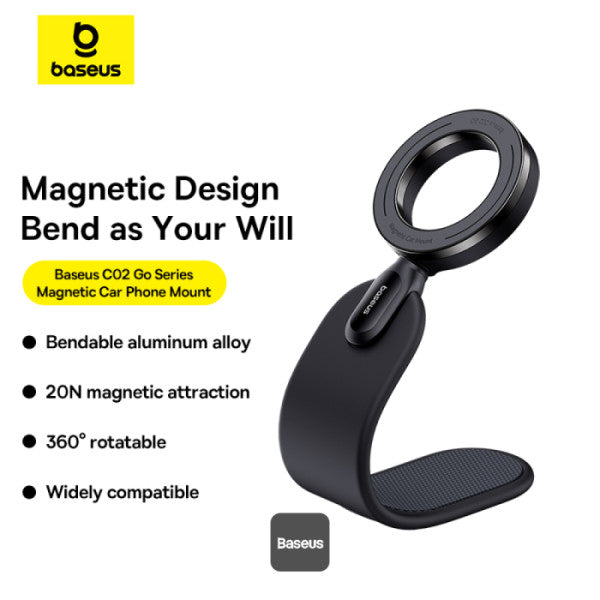 Baseus C02 Go Magnetic Car Phone Holder 360° Rotatable Bendable Car Mount - Black