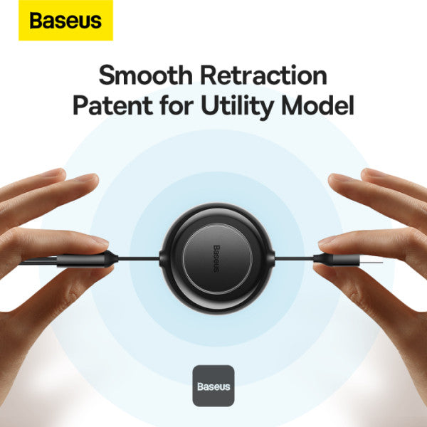 Baseus Bright Mirror 2 Series Retractable Cable | 3 in 1 Fast Charging Data Cable | USB-A to Type-C + Lightning + Micro | 35A | 11M - Black