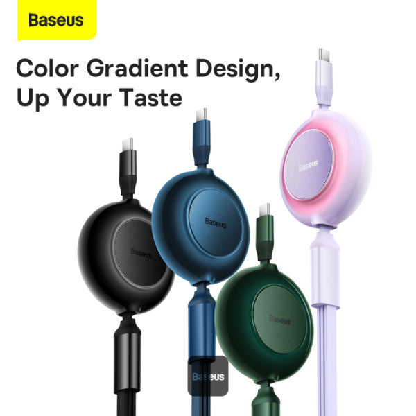 Baseus Bright Mirror 2 Series Retractable Cable | 100W 3 in 1 Fast Charging Data Cable | Type-C to Type-C + Lightning + Micro 11M - Black