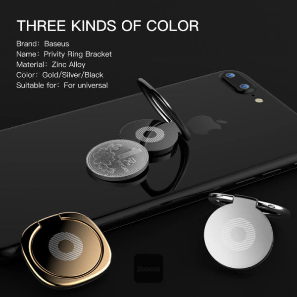 Baseus Privity Ring Holder | 360 Degree Rotating Metal Finger Grip Adjustable Phone Holder & Stand - Silver