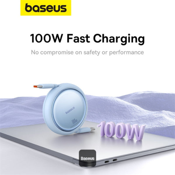 Baseus 100W Free2 Draw Mini Both-Way Retractable Type C to Type C Fast Charging Data Cable 1M - Blue