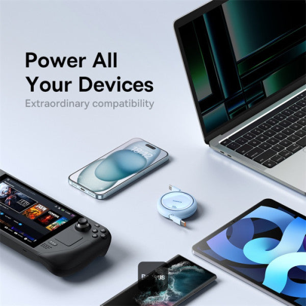 Baseus 100W Free2 Draw Mini Both-Way Retractable Type C to Type C Fast Charging Data Cable 1M - Blue