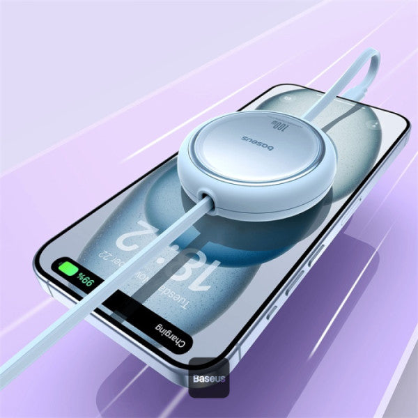 Baseus 100W Free2 Draw Mini Both-Way Retractable Type C to Type C Fast Charging Data Cable 1M - Blue