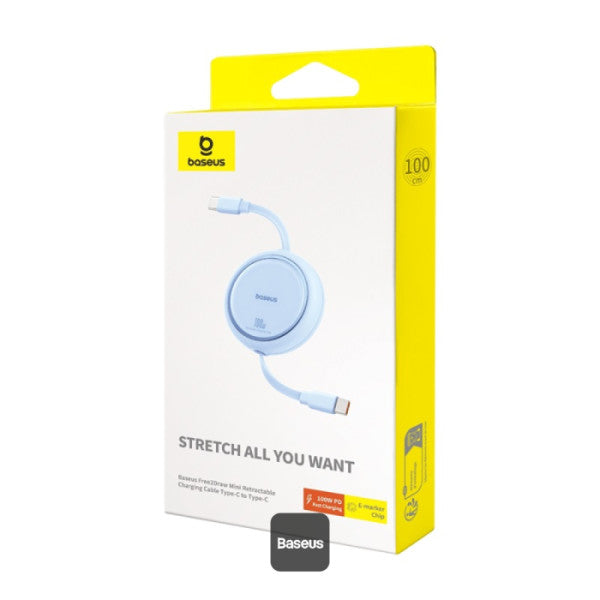 Baseus 100W Free2 Draw Mini Both-Way Retractable Type C to Type C Fast Charging Data Cable 1M - Blue