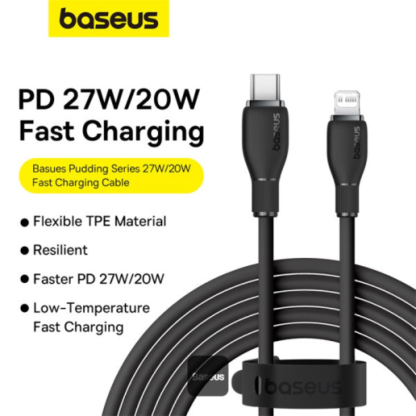 Baseus Pudding Series Fast Charging Cable With High-Speed Data Transmission Type-C to Lightning 20W 222A 2M - Black