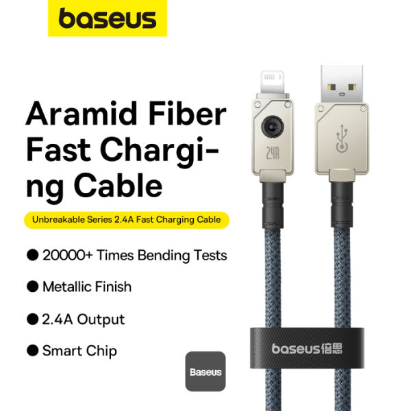 Baseus Unbreakable Series Fast Charging Data Cable USB-A to Lightning 24A 1M - White