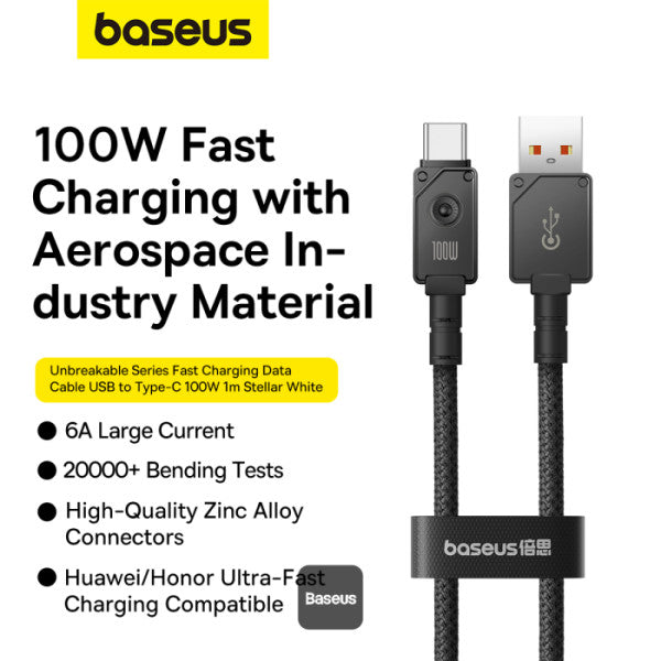Baseus Unbreakable Series 100W Fast Charging Data Cable USB-A to Type-C 6A 1M - Black