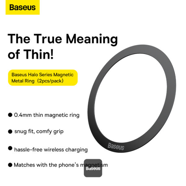 Baseus Halo Series Magnetic Metal Ring Sticker | Ultra-Thin Phone Holder Plate 2 Pcs - Black