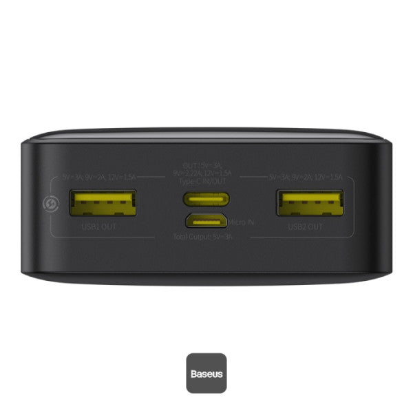 Baseus LiFePO4 18400mAh Digital Display Fast Charging Power Bank 20W PD | 2 USB-A + Type-C + Micro Port - Black