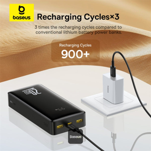 Baseus LiFePO4 18400mAh Digital Display Fast Charging Power Bank 20W PD | 2 USB-A + Type-C + Micro Port - Black