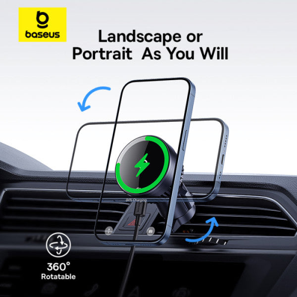 Baseus MagPro Qi2 15W Magnetic Wireless Car Charger - Magsafe Fast Charger Car Mount Air Vent Holder Heat Dissipation - Black