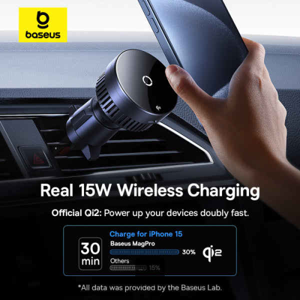 Baseus MagPro Qi2 15W Magnetic Wireless Car Charger - Magsafe Fast Charger Car Mount Air Vent Holder Heat Dissipation - Black