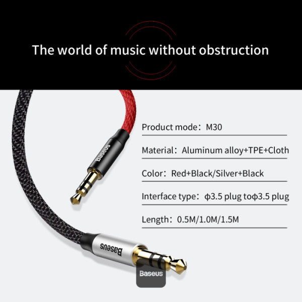 Baseus Yiven M30 Audio Cable Male to Male 35mm Aux Cable 15M - Black